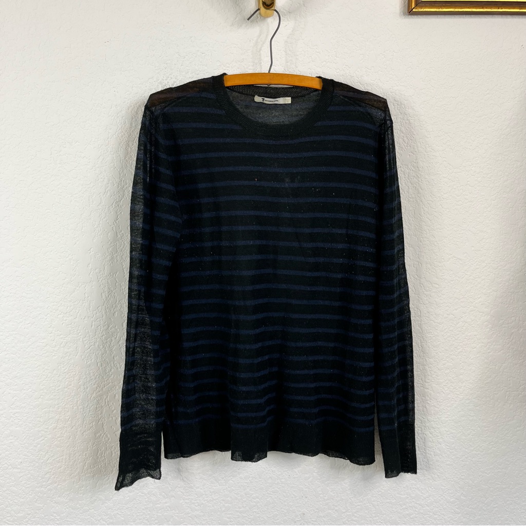 T By Alexander Wang Fine Wool Striped Pop Over Sweater